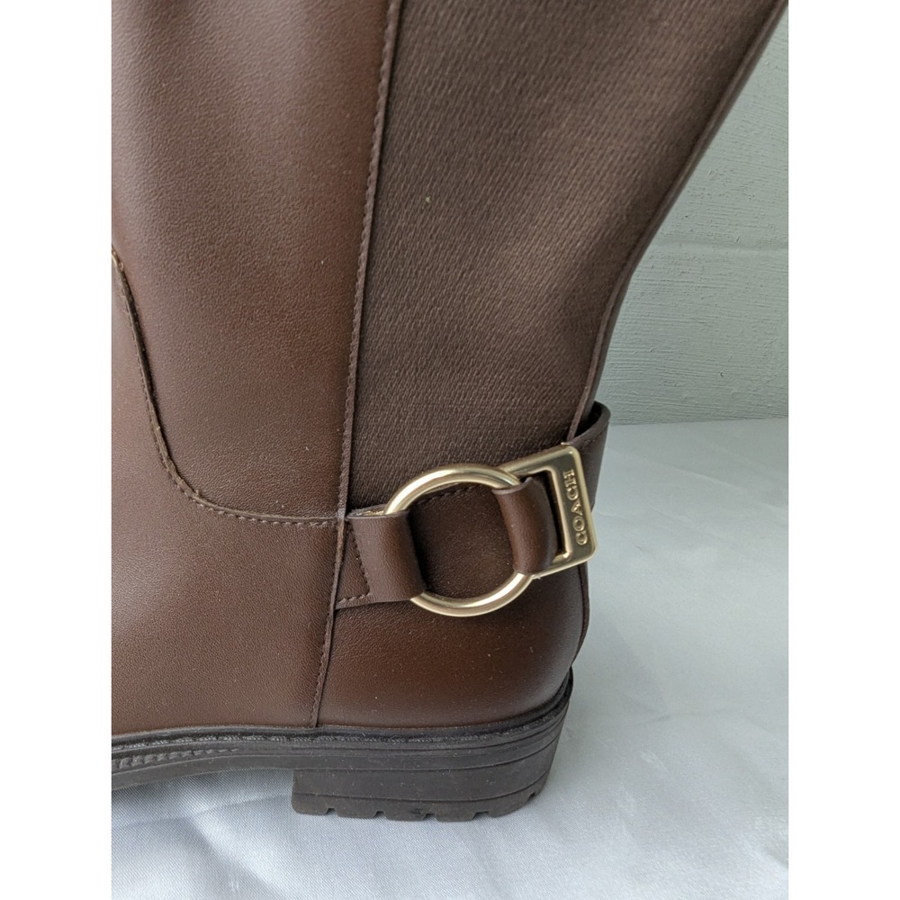 Coach Fitz Riding Boots Women's Size 6.5 Walnut Brown Leather Tall Boots Zip New - Picture 2 of 10